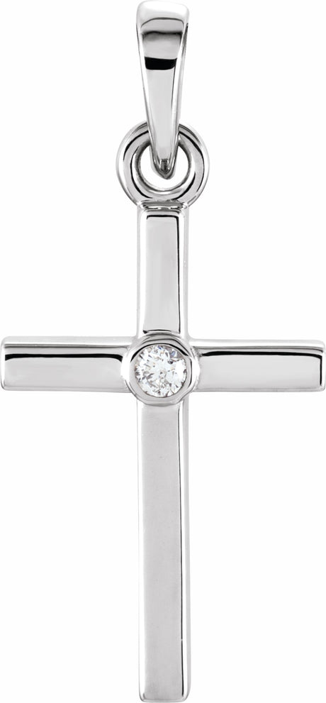 14K White Gold .01 CT Natural Diamond Cross Pendant