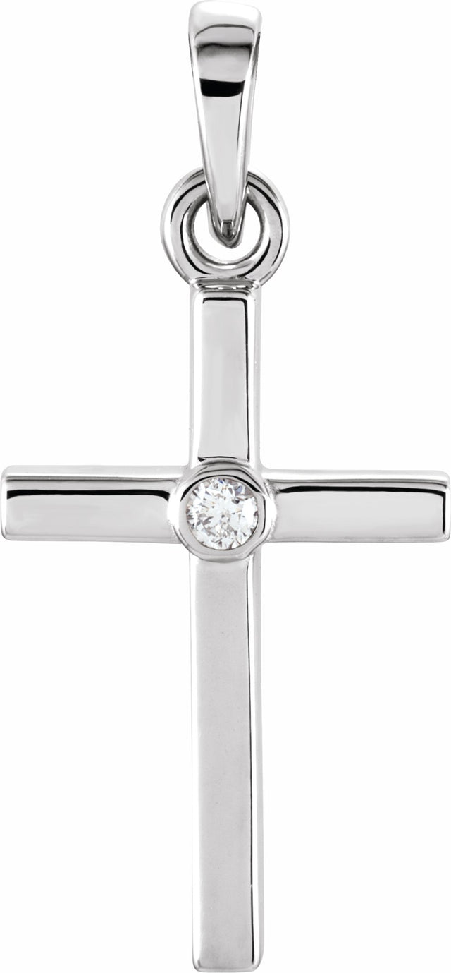 14K White Gold .01 CT Natural Diamond Cross Pendant