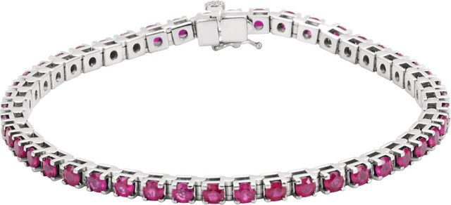 14K White Lab-Grown Ruby Line 7" Bracelet