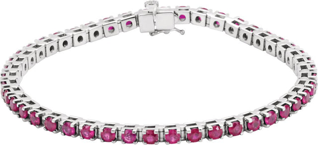 14K White Gold Lab-Grown Ruby Line 7" Bracelet