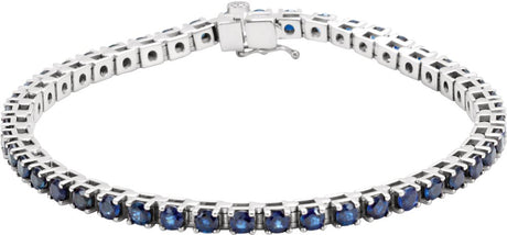 14K White Natural Blue Sapphire Line 7" Bracelet