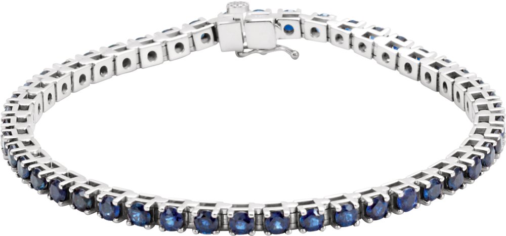 14K White Lab-Grown Blue Sapphire Line 7" Bracelet