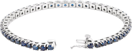 14K White Lab-Grown Blue Sapphire Line 7" Bracelet