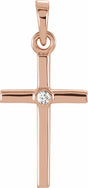 14K Rose .01 CT Natural Diamond Cross Pendant