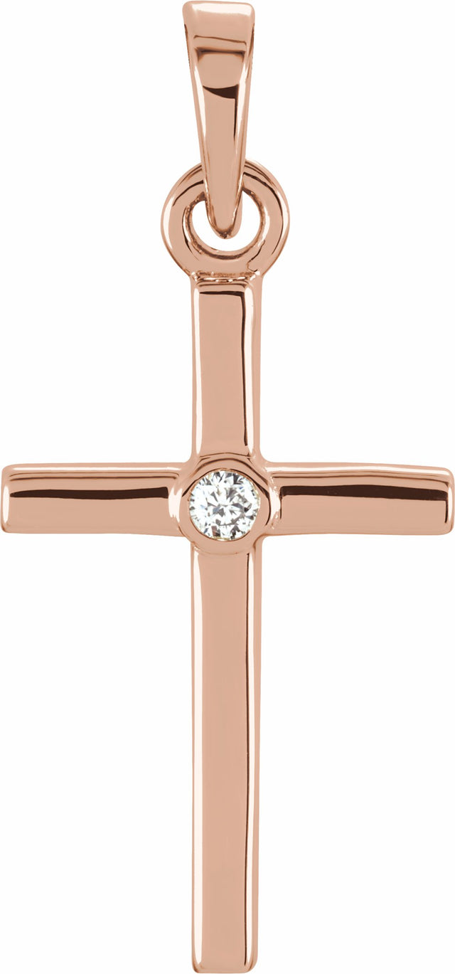 14K Rose .01 CT Natural Diamond Cross Pendant