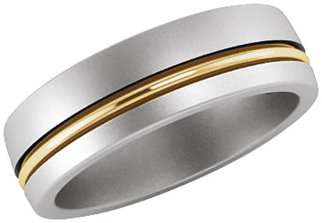 Platinum & 18K Yellow 6 mm Grooved Band with Brush Finish Size 8.5