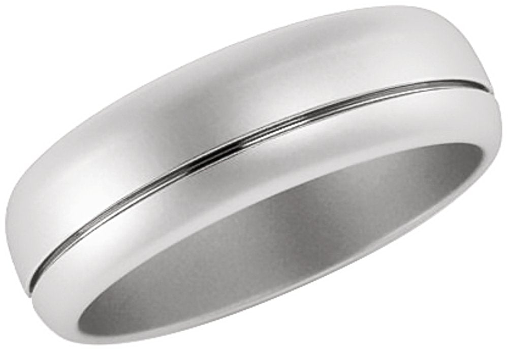 14K White 6 mm Grooved Band with Beadblast Finish