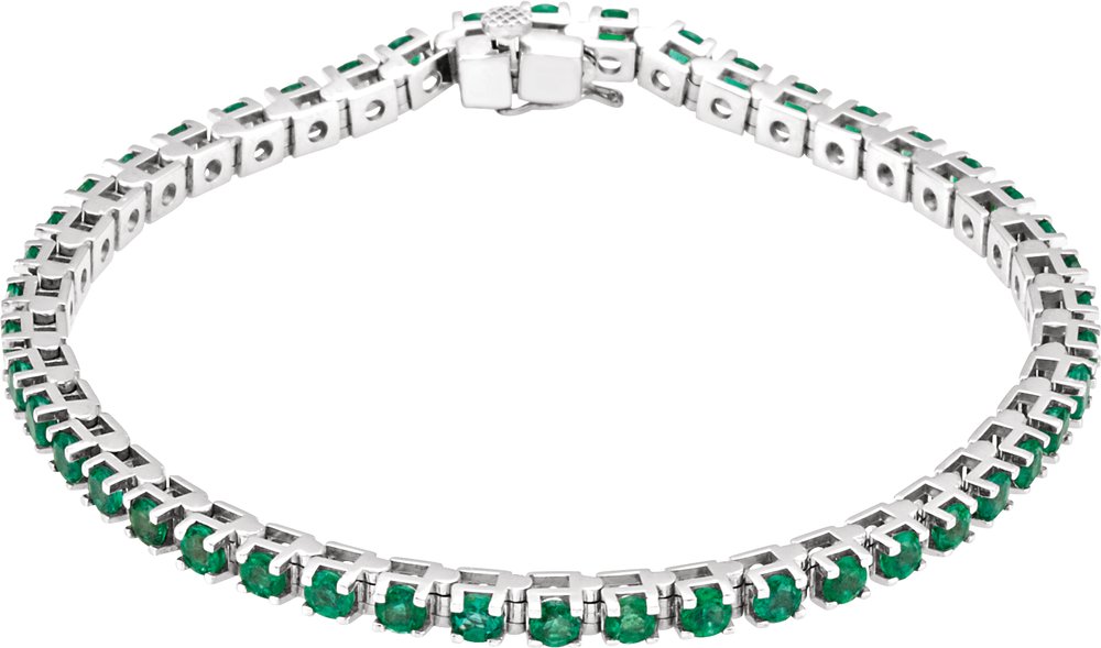 14K White Lab-Grown Emerald Line 7" Bracelet