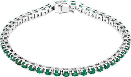 14K White Gold Lab-Grown Emerald Line 7" Bracelet