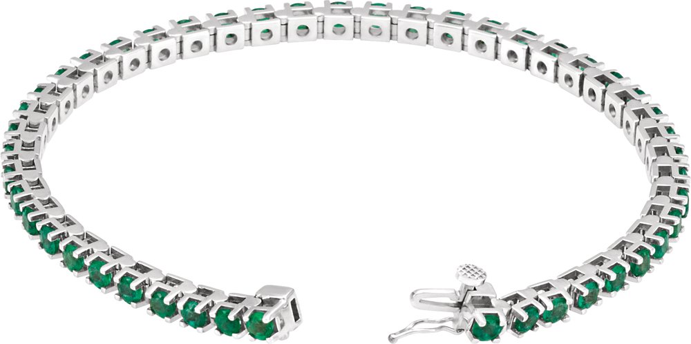 14K White Lab-Grown Emerald Line 7" Bracelet