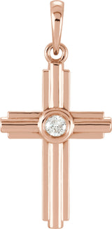 14K Rose Gold .06 CT Natural Diamond Cross Pendant