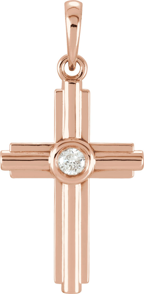 14K Rose Gold .06 CT Natural Diamond Cross Pendant