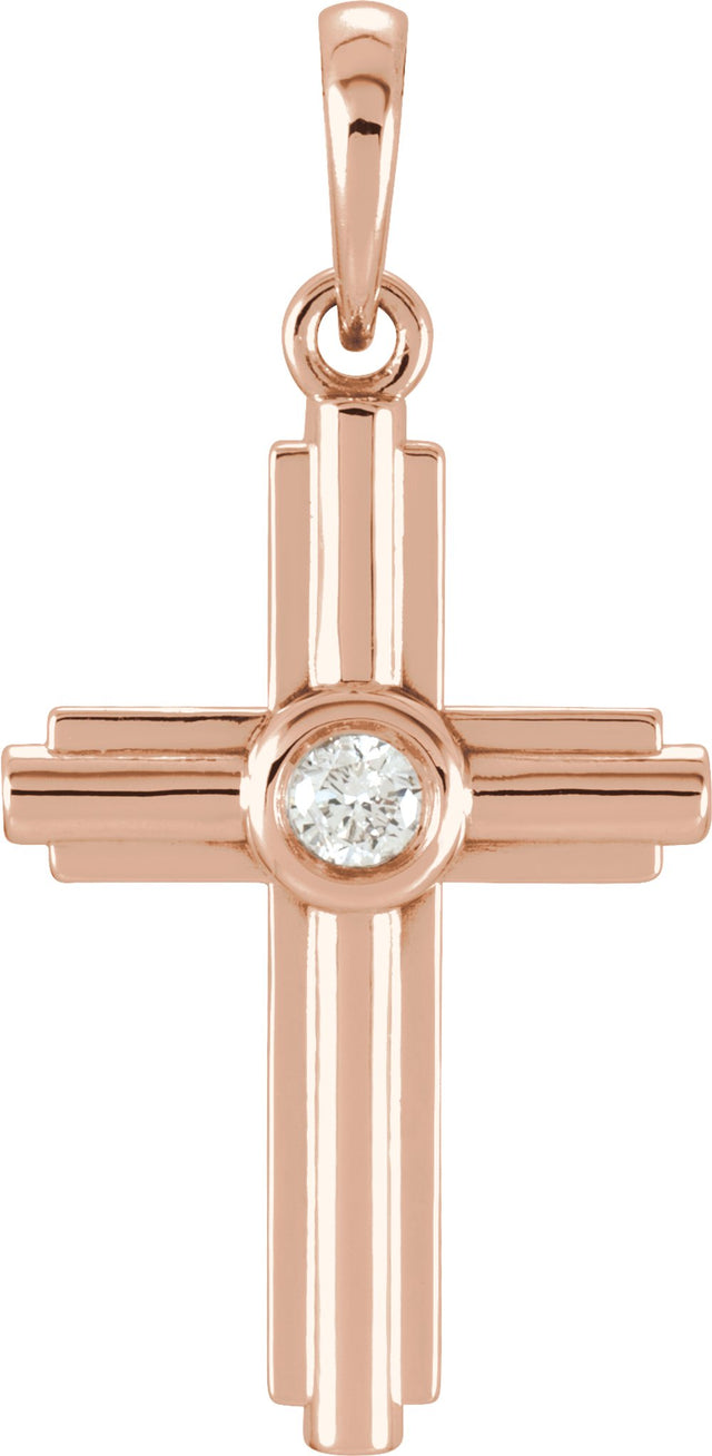 14K Rose Gold .06 CT Natural Diamond Cross Pendant