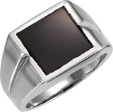 14K White Natural Black Onyx Ring