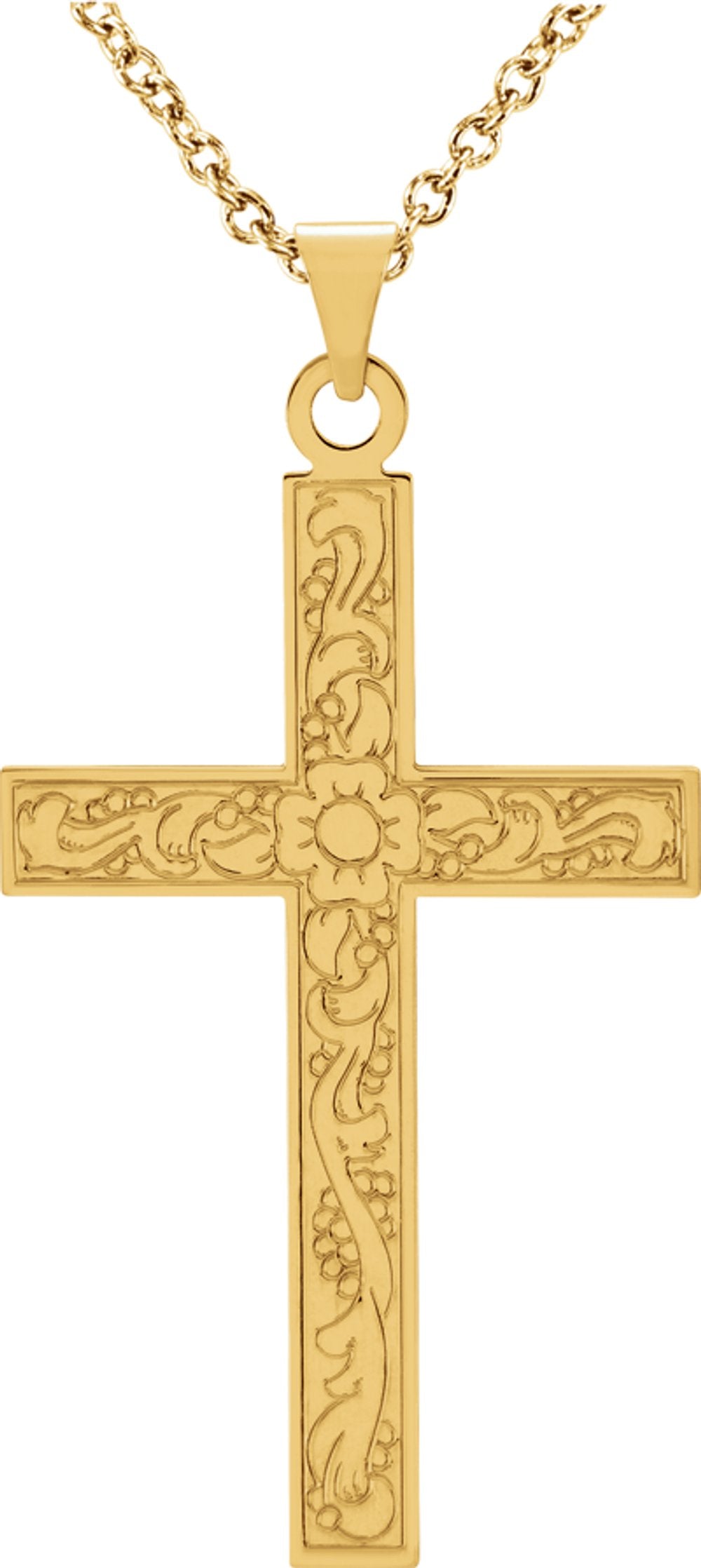 14K Yellow Gold 36.8x18 mm Cross 18" Necklace