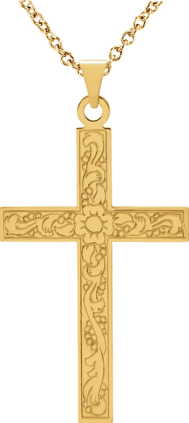 14K Yellow Gold 36.8x18 mm Cross 18" Necklace