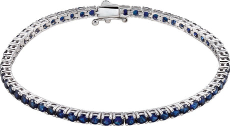 14K White Lab-Grown Blue Sapphire Line 7.25" Bracelet