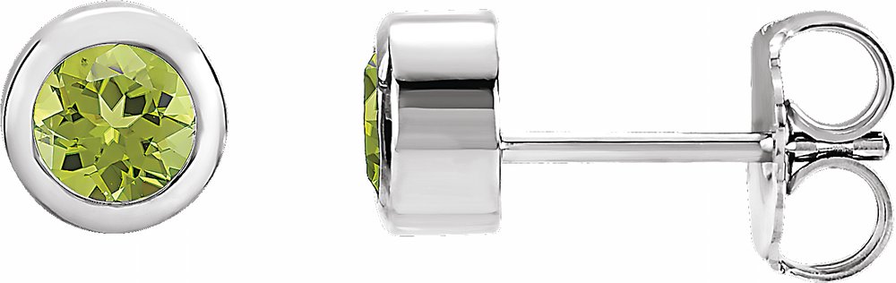 Rhodium-Plated Sterling Silver Imitation Peridot Bezel-Set Earrings