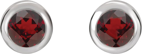 Rhodium-Plated Sterling Silver Imitation Mozambique Garnet Bezel-Set Earrings