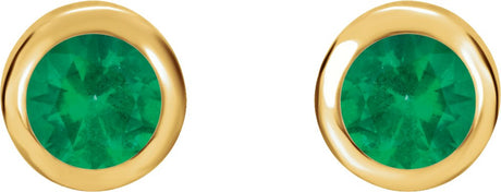 14K Yellow Gold Lab-Grown Emerald Bezel-Set Earrings