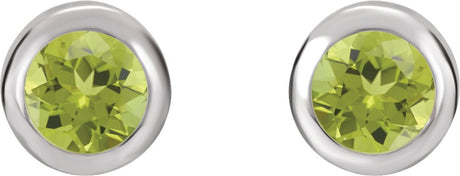 Rhodium-Plated Sterling Silver Imitation Peridot Bezel-Set Earrings