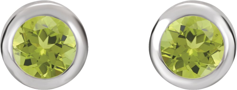 Rhodium-Plated Sterling Silver Natural Peridot Bezel-Set Earrings