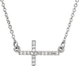 14K White Gold .07 CTW Natural Diamond Sideways Cross 16-18" Necklace