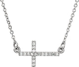 14K White Gold .07 CTW Natural Diamond Sideways Cross 16-18" Necklace