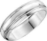 14K White Gold 6 mm Grooved Band Size 5