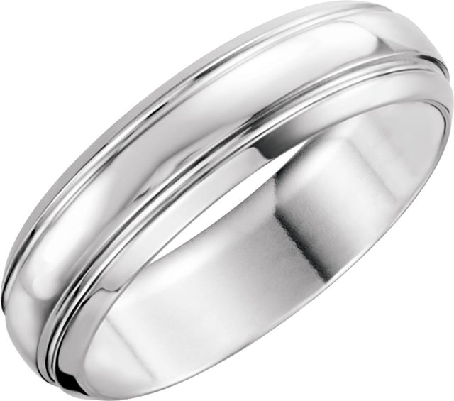 14K White Gold 6 mm Grooved Band Size 5
