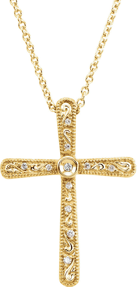 14K Yellow .05 CTW Natural Diamond Cross 18" Necklace