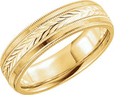 10K Yellow Gold 6 mm Milgrain Wheat Pattern Comfort-Fit Half Round Band Size 7.5