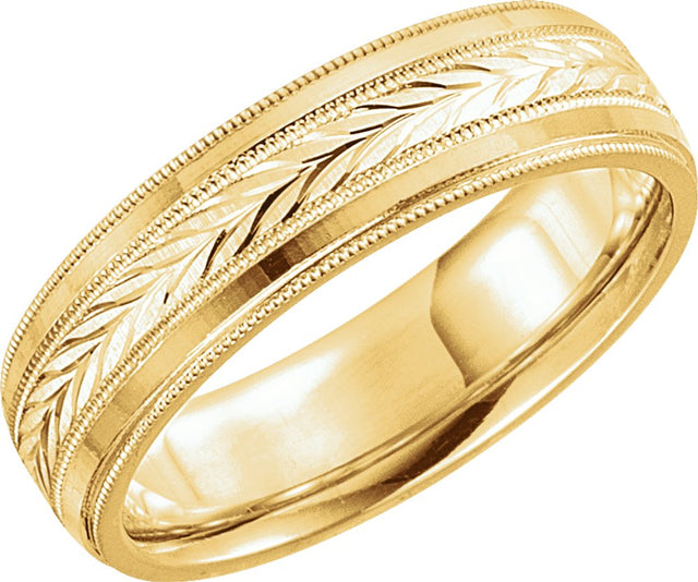 10K Yellow Gold 6 mm Milgrain Wheat Pattern Comfort-Fit Half Round Band Size 7.5