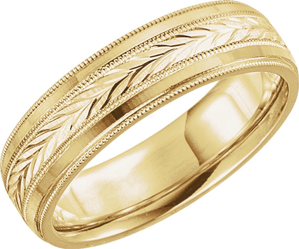 10K Yellow Gold 6 mm Milgrain Wheat Pattern Comfort-Fit Half Round Band Size 7.5