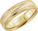 10K Yellow Gold 6 mm Milgrain Wheat Pattern Comfort-Fit Half Round Band Size 7.5