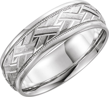 Sterling Silver 7 mm Milgrain Woven-Design Comfort-Fit Half Round Band Size 10.5