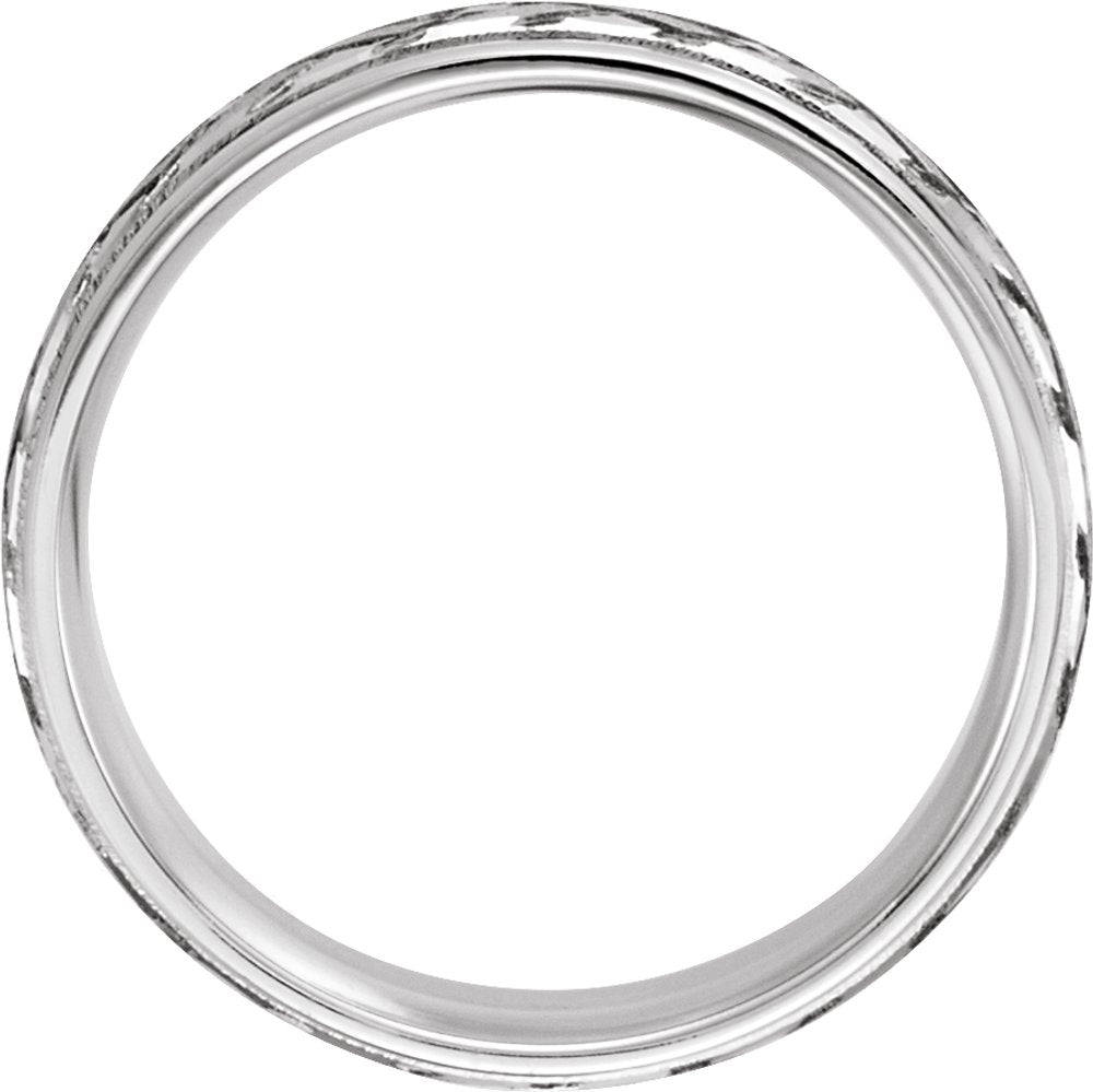 10K White Gold 7 mm Milgrain Woven-Design Comfort-Fit Half Round Band Size 10