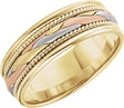 14K Yellow/White/Rose 7 mm Rope Edge Hand-Woven Comfort-Fit Flat Band Size 10.5