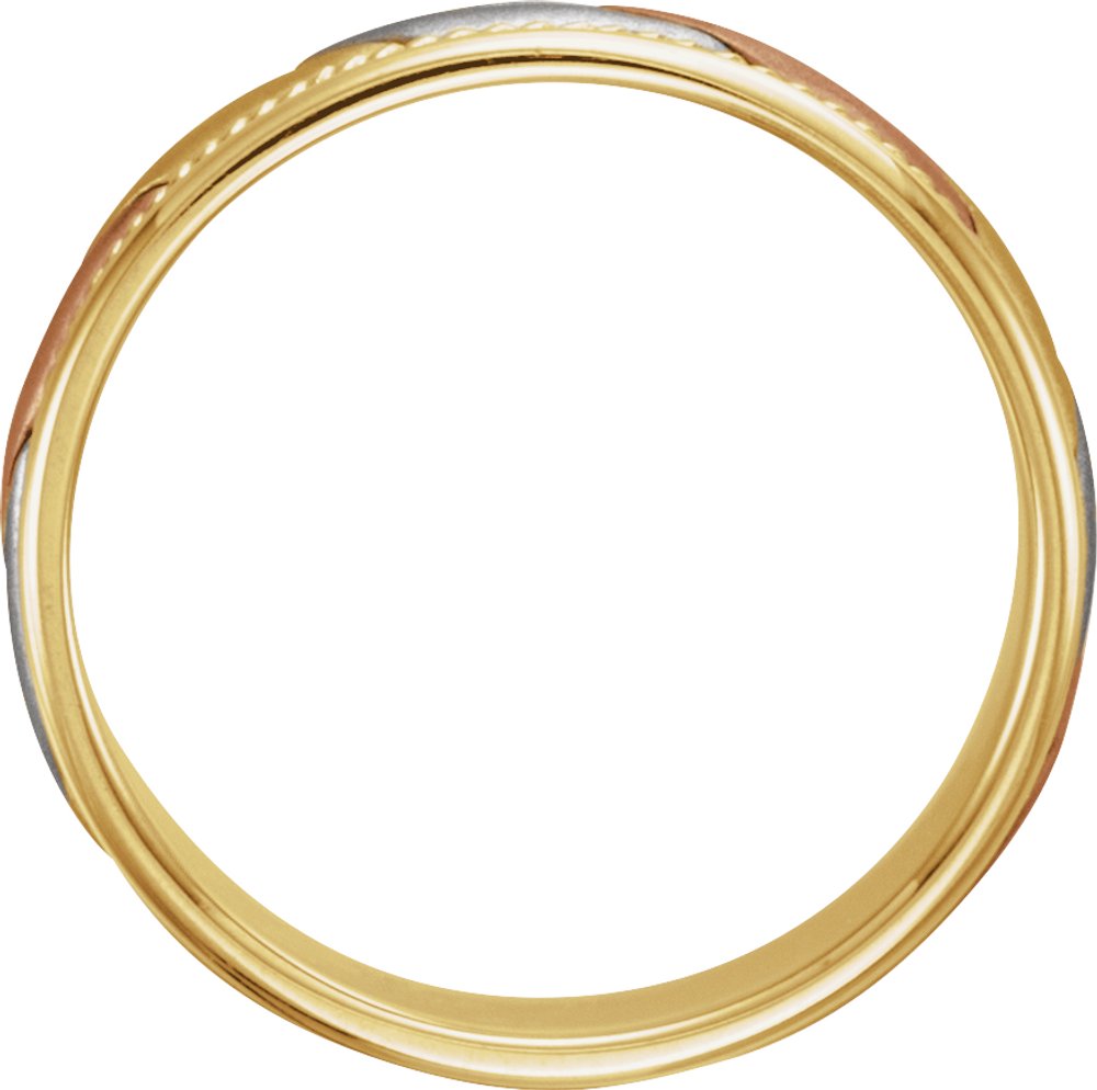 14K Yellow/White/Rose 7 mm Rope Edge Hand-Woven Comfort-Fit Flat Band Size 7.5