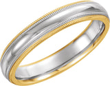 14K Yellow/White/Yellow 4 mm Half Round Comfort-Fit Band with Double Milgrain Size 5.5