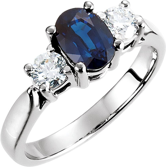 14K White Natural Blue Sapphire & 3/8 CTW Natural Diamond Ring