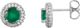 14K White Natural Emerald & 1/3 CTW Natural Diamond Earrings