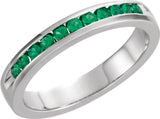 14K White Natural Emerald Anniversary Band