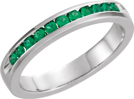 14K White Natural Emerald Anniversary Band