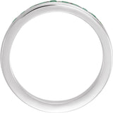 14K White Natural Emerald Anniversary Band