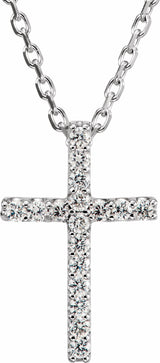 14K White Gold .06 CTW Lab-Grown Diamond Petite Cross 16" Necklace