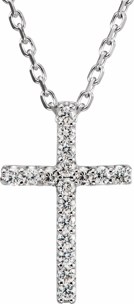 14K White .06 CTW Lab-Grown Diamond Petite Cross 16" Necklace