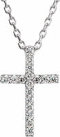 14K White .06 CTW Lab-Grown Diamond Petite Cross 16" Necklace