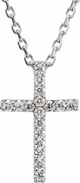 14K White Gold .08 CTW Natural Diamond Petite Cross 16" Necklace