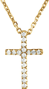 14K Yellow Gold .06 CTW Natural Diamond Petite Cross 16" Necklace